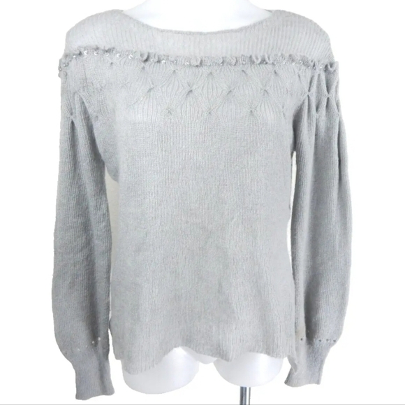 Sundance Sheer Gray Pointelle Sequin Sweater - Picture 1 of 3